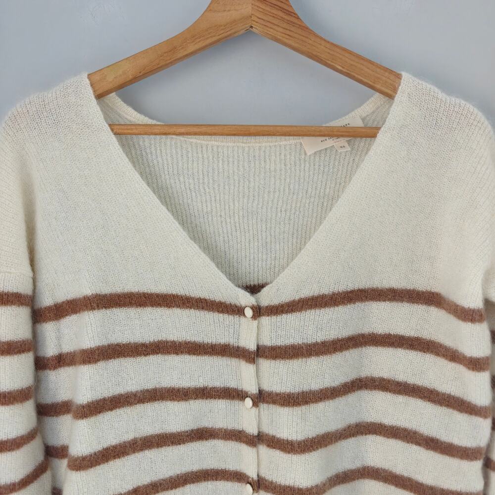 Sezane Barry Cardigan Ecru Camel Striped Mohair Alpaca Sweater XS - Picture 2 of 6